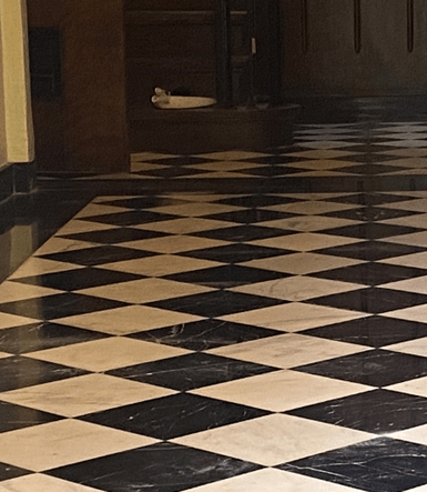 black and white marble floor